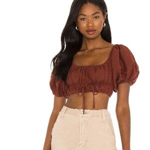 Elegant Puff Sleeve Crop Top in Rust